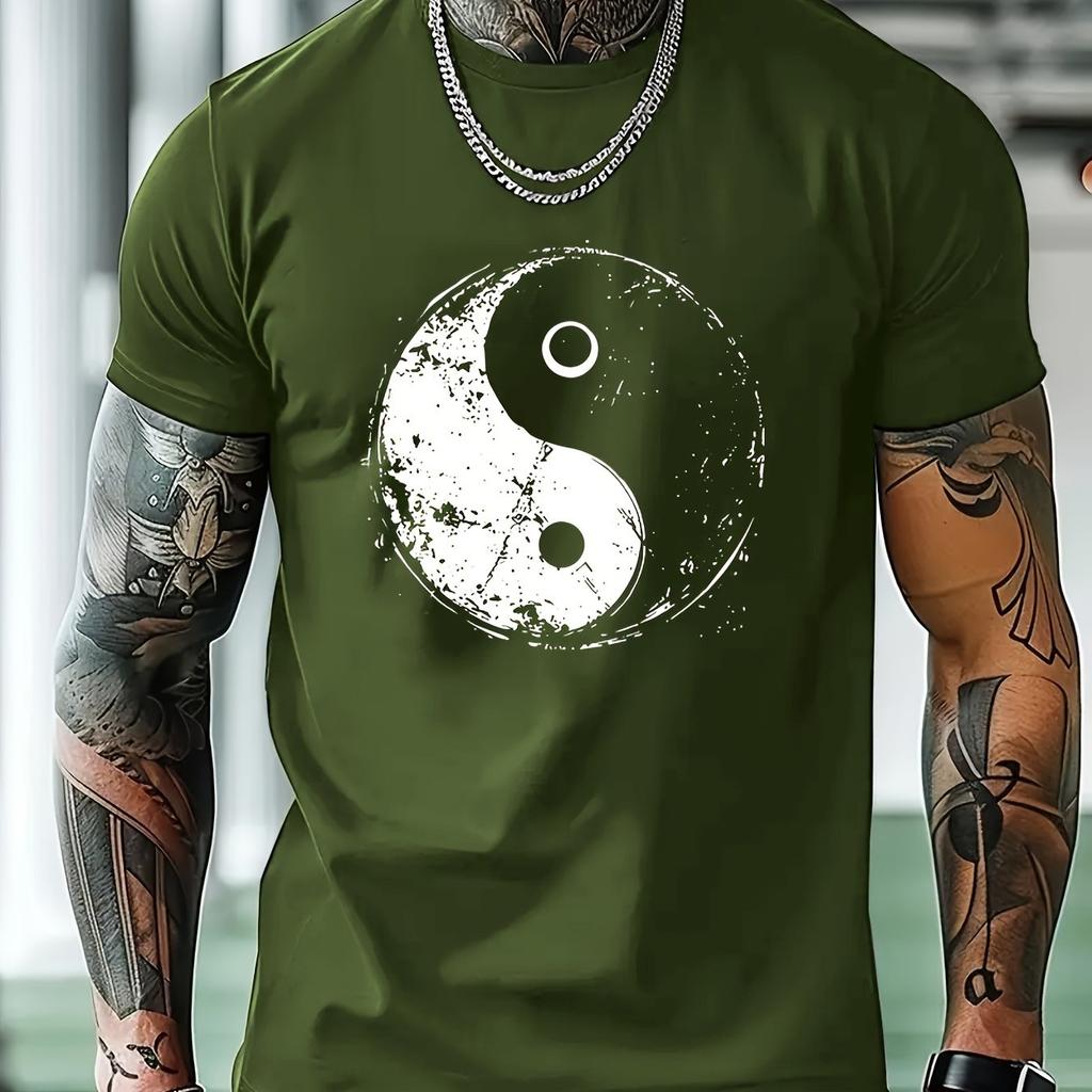 Yin Yang Graphic Print Mens Cotton TShirt Round Neck Short Sleeve Casual Summer Tee