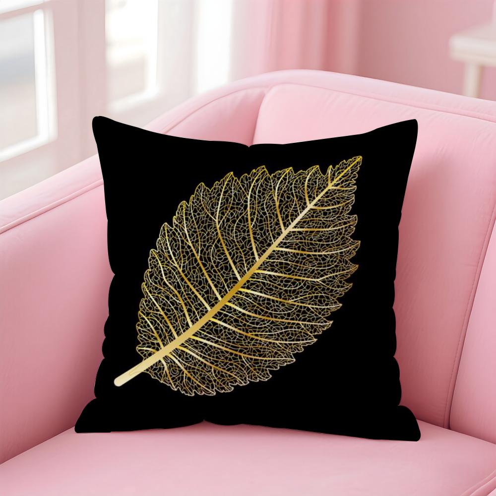 Elegant Floral ATr Golden Leaf Branch Pattern Cushion Cover Pillow Case Soft Skin Friendly Fabric Concealed Zipper