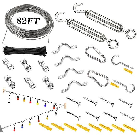 M5 Stainless Steel 304 Hook and Eye Turnbuckle Heavy Duty Wire Rope Tension with 165FT Vinyl Coated Steel Wire Cable Rope for Garden Wire,String