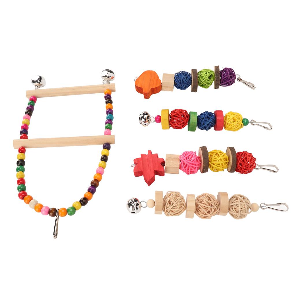 Bird Toy Set Colorful Toxic Free Decorative Parrot Swing Chewing Toys with Bells for Cockatiels Budgies 5pcs