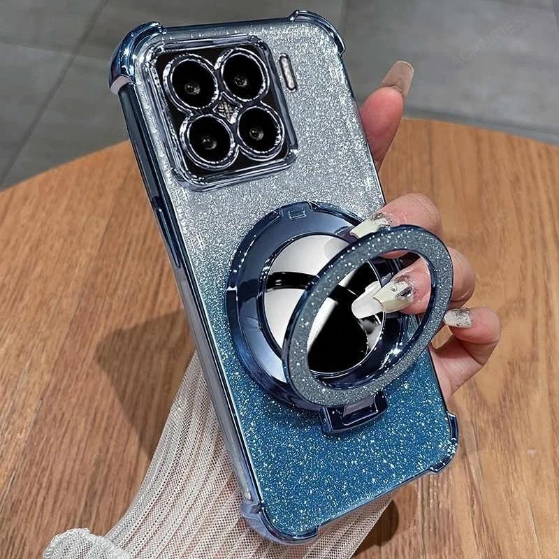 For Xiaomi Mi 14 Pro 15 13 T 12 14t 5G 13t 12t 12x 11i Four Corner Anti-shock Plating Case Mi14t Mi13t Makeup Mirror Stand Cover