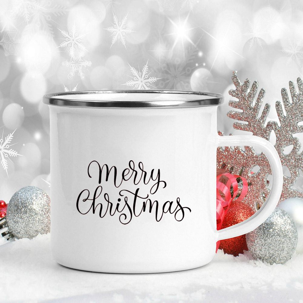 Happy Merry Christmas Tree Bell Mugs Xmas Blessing Coffee Cups Enamel Hot Chocolate Wine Cup Home Party Drink Mug Holiday Gifts