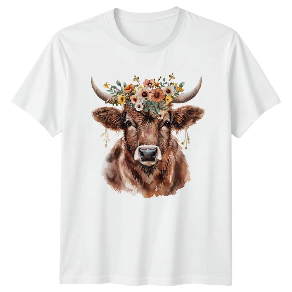 Boho Highland Cow Floral Unisexs TShirt Farmhouse Gift For Her S
