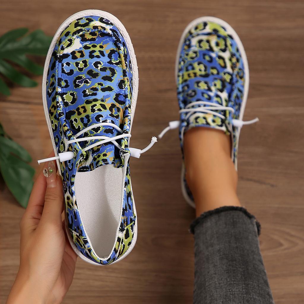 Fashion Women Flat Sneakers 2024 Spring Autumn New Outdoor Canvas Shoes Comfortable Walking Shoes Fashion Leopard Print Casual Sneakers