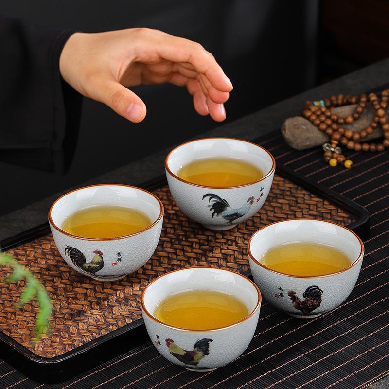 Gift-giving Ceramic Ge Kiln Opening Old Clay Tea Cup Office Tea Cup Large Master Cup Retro Golden Rooster Annunciation