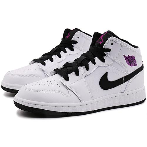 Jordan 1 Mid White Black Fuchsia Blast GS 555112-138