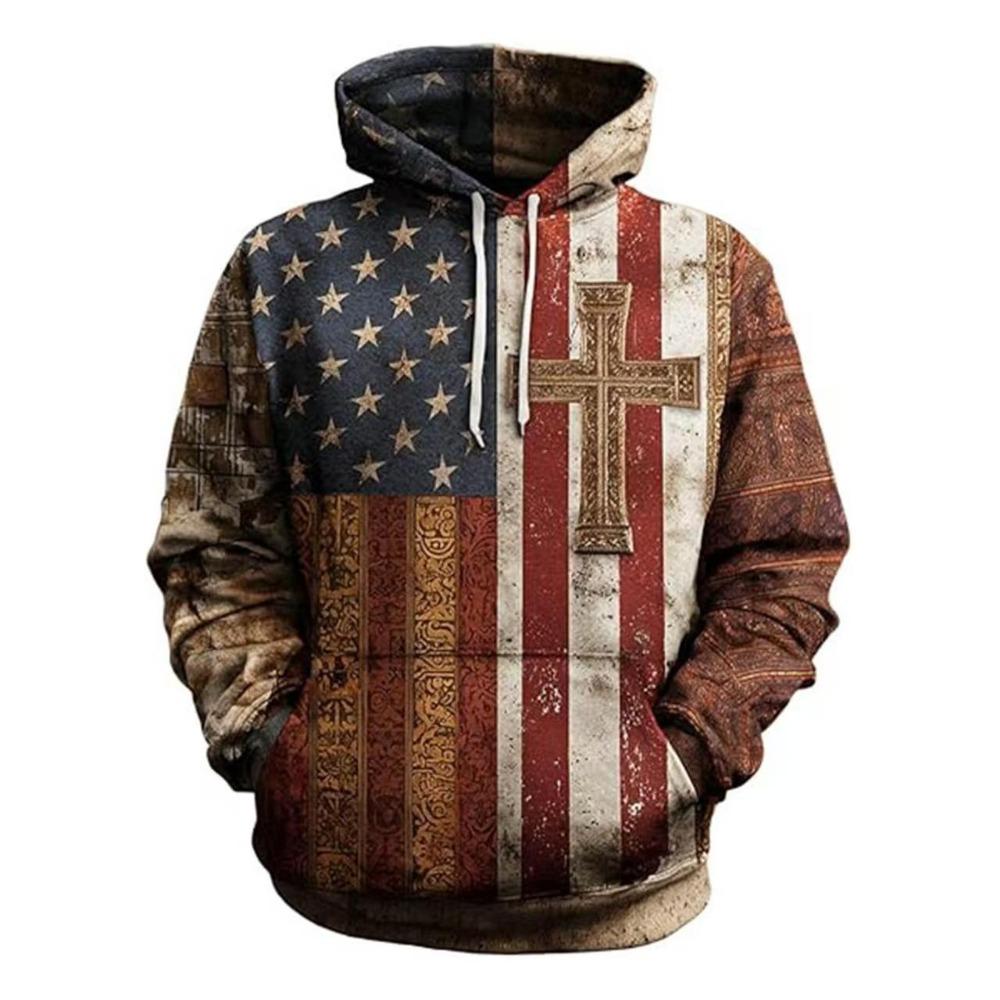 European American Style Hoodie Spring Vintage Cross Pattern 3d Print Hoodie Women Fasual Streetwear Sweatshirt Men Clothes Top