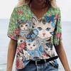 3d V Neck Women's T-shirts Cute Cats Graphics Print Short Sleeve Summer Kawaii Fashion Casual Tee Shirts Funny Female Clothes