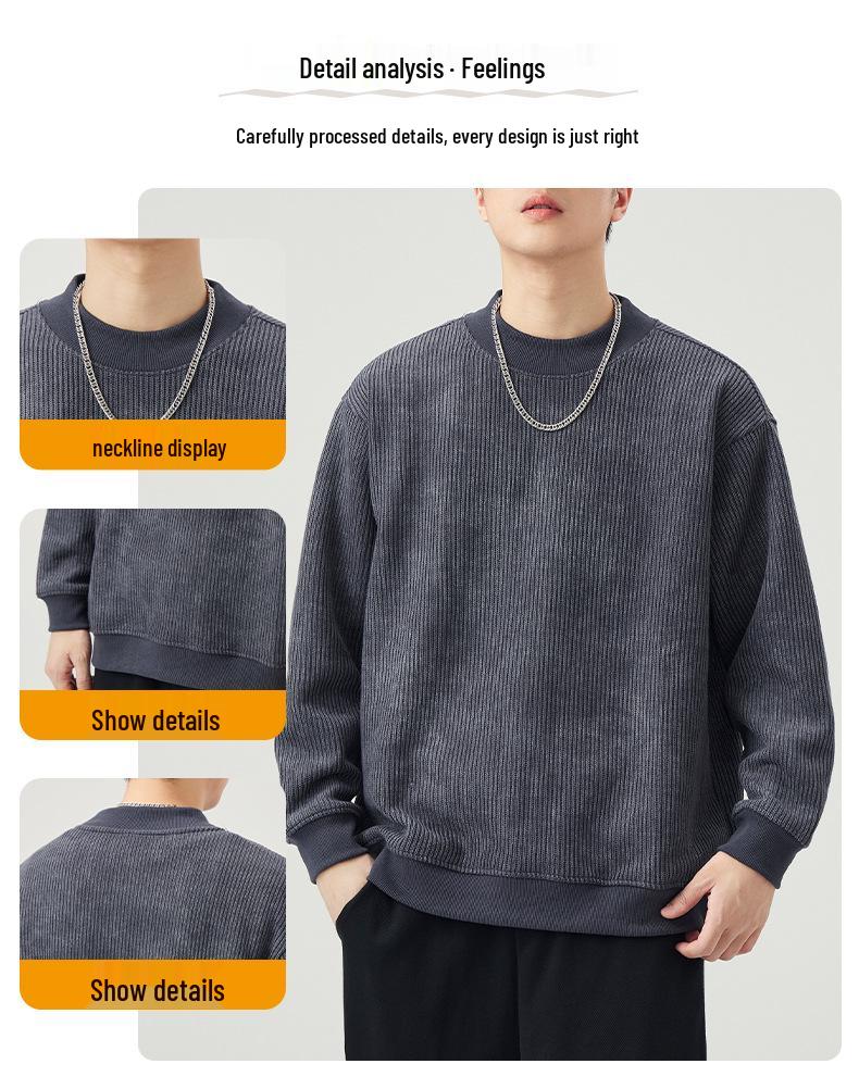 Men's Retro Heavyweight Knit Hoodie - Loose Casual Style for Autumn and Spring