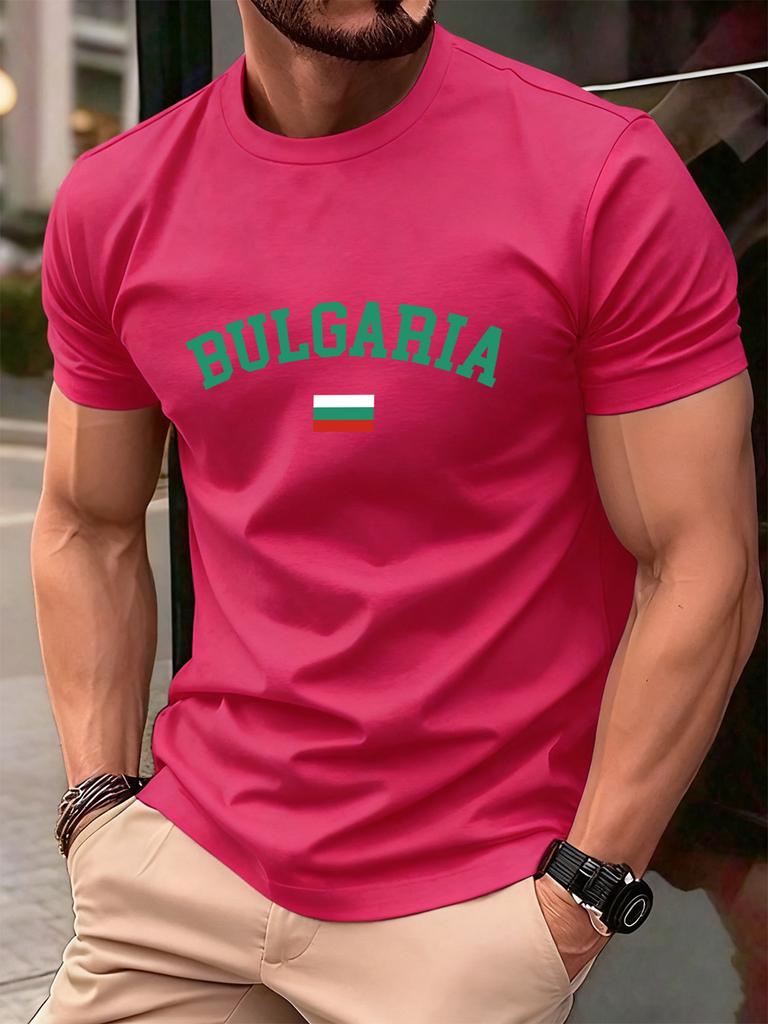 Bulgaria Text With Flag Prints Mens TShirt Cotton Summer ONeck Short Sleeve Tops Soft Oversized T Shirt Casual Male Clothes