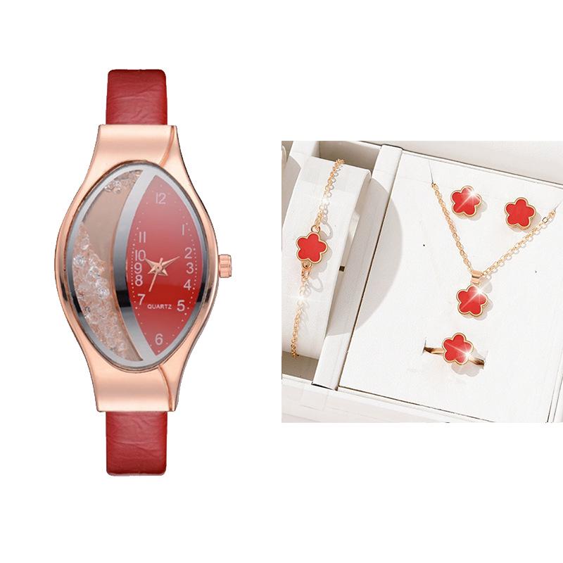 Fashionable Women's Rhinestone Leather Strap Watch with Flowing Sand Design