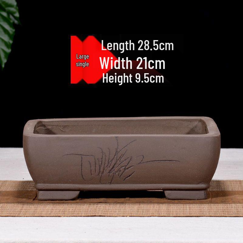 Extra-Large Breathable Purple Clay Square Bonsai Pot for Succulents and Green Plants