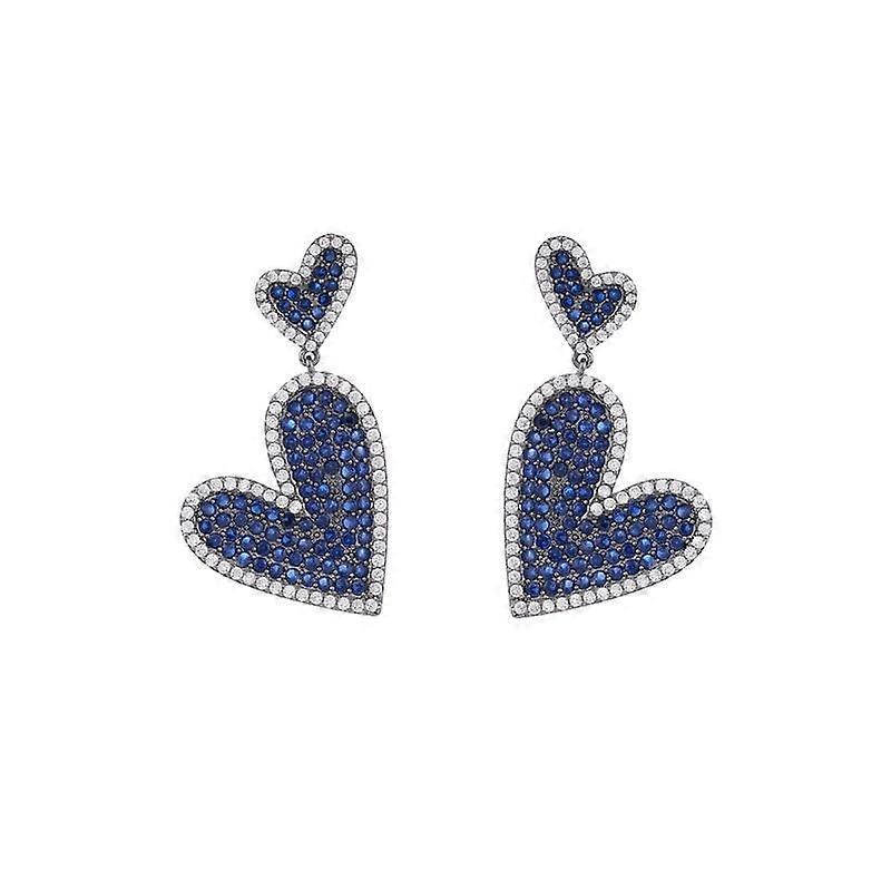 Orecchini S925 Argento Esagerati Atmosfera Lusso Leggero High-end Leggermente Pieni di Zirconi Cuore a Cuore Doppio Strato a Forma di Cuore