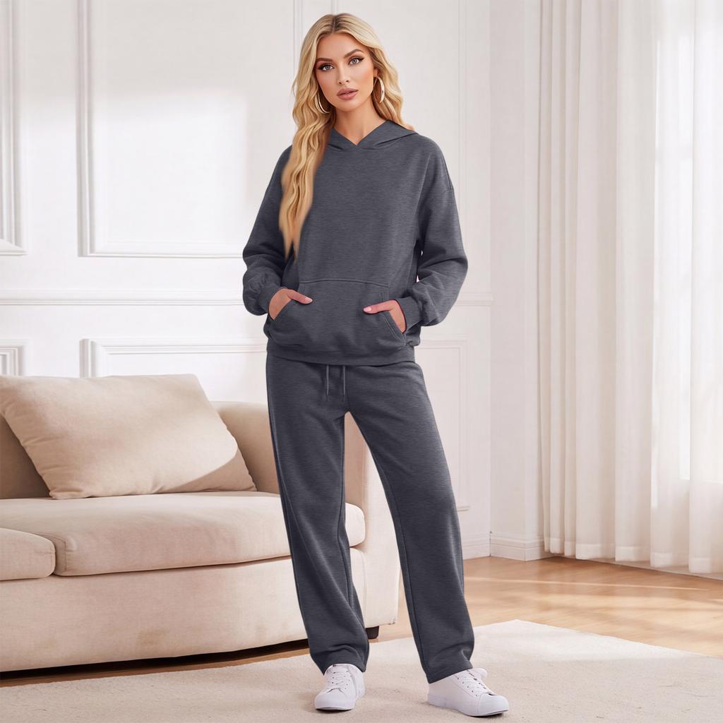 Women's Casual Warm Tracksuit Set with Hoodie and Jogger Pants for Fall and Winter