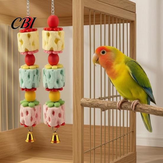 Cockatiel Chewing Toy Parrot Beak Grinding Stone, Bird Chew with Bell And Colorful Beads, Enrichment Toy, Cage Accessory for Budgies Cockatiels Small