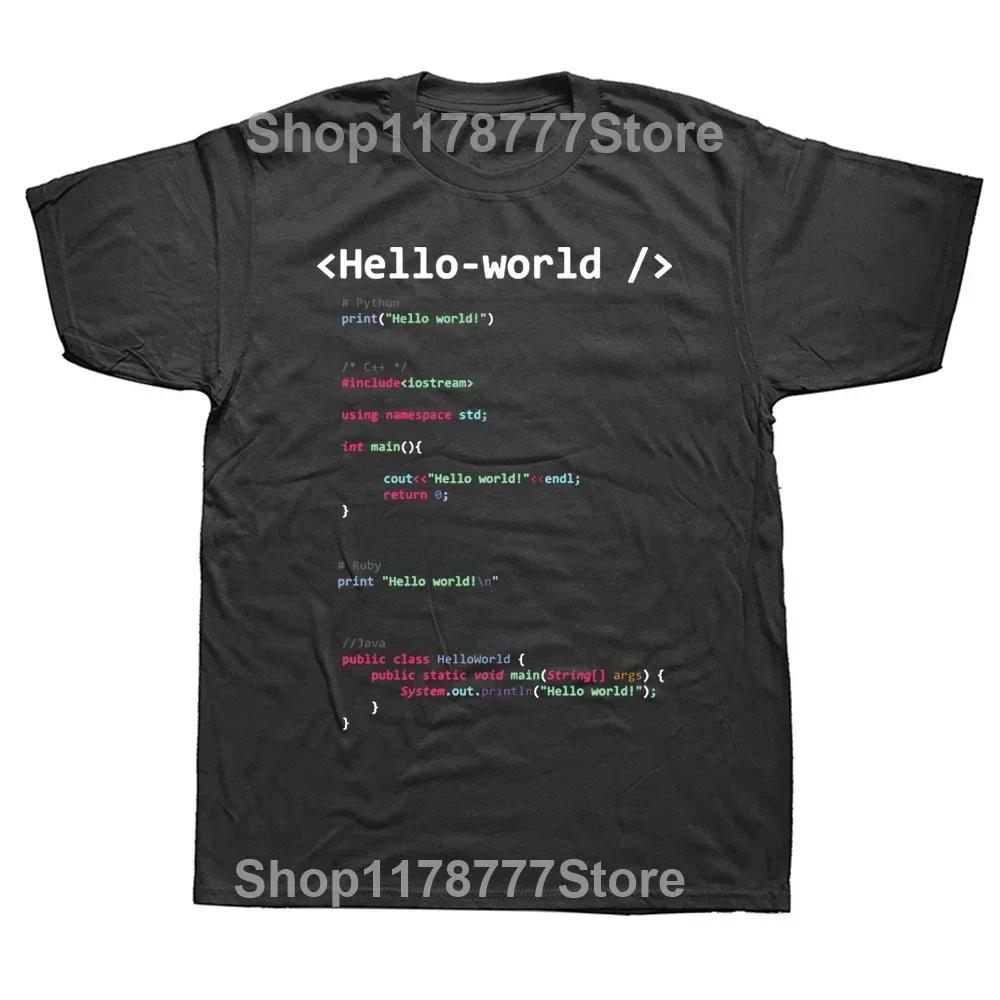 

Funny Hello World T Shirts Graphic Cotton Streetwear Short Sleeve Birthday Gifts Computer Programming Languages Tshirt Men 4XL
