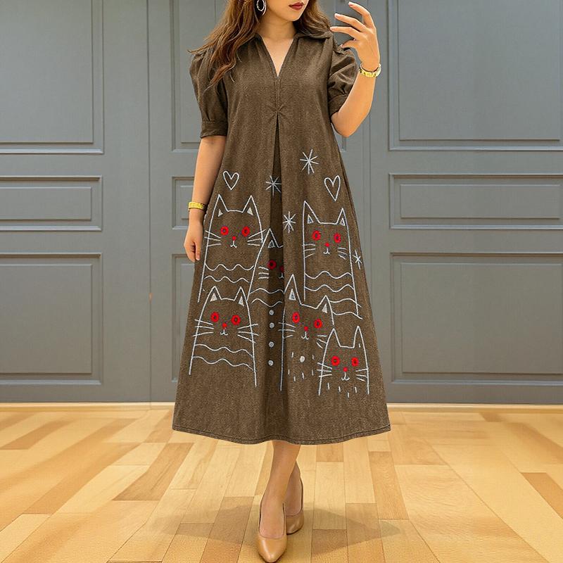 ZANZEA Women Casual V-Neck Summer Short Loose Print Dress