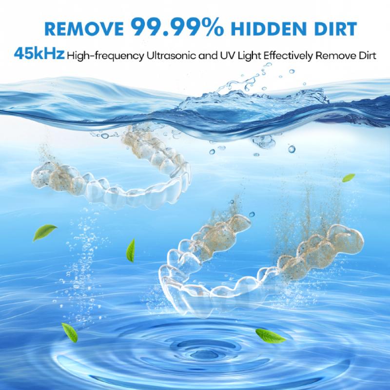 2-in-1 Ultrasonic Denture Cleaner 4 UV Lamps 45kHz 4 Cleaning Modes Digital Display for Household Use Mouthguards Retainers
