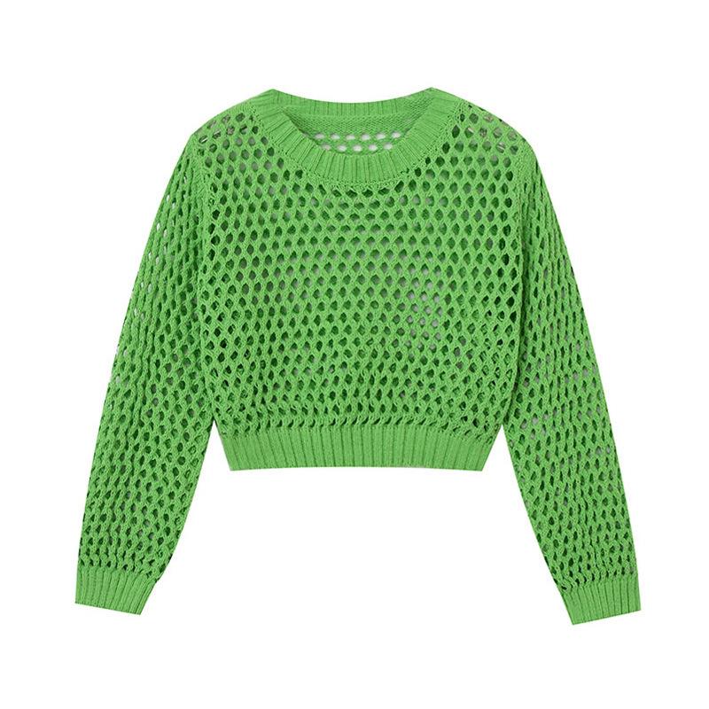 Y2K Harajuku Hollow Out Knit Pullovers Crewneck Autumn Vintage Solid Color Tops Fashion Retro Smock Sweater