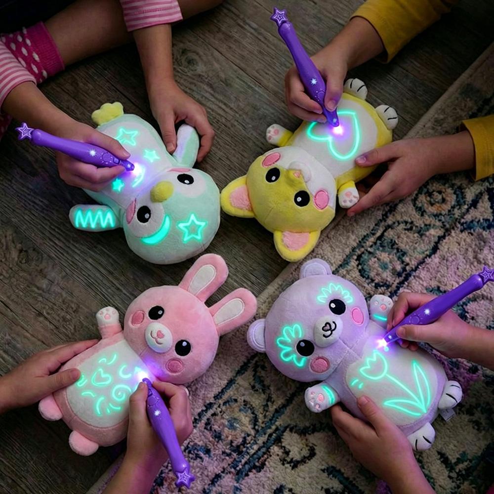 Leuchtendes Plüschtier Weiches Tier für Kinder Mit Nachtlichtfunktion Als Schlafenszeit-Begleiter und für Reisen, Abwischbare Graffiti-Plüschpuppe