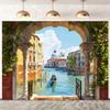 Charming Italian Water City Background Banner - Suitable for birthdays holidays parties multiple sizes to choose from