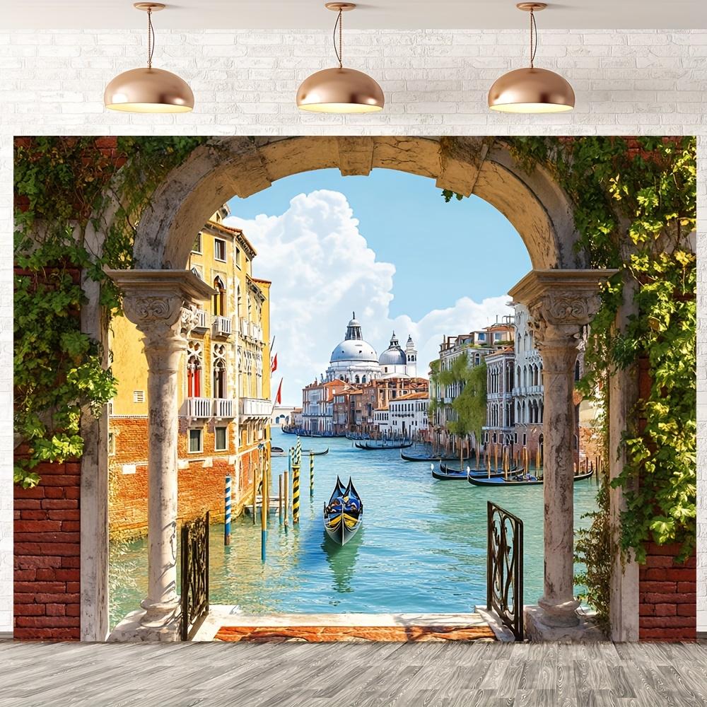 Charming Italian Water City Background Banner - Suitable for birthdays holidays parties multiple sizes to choose from