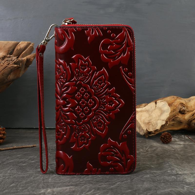 

Женский кошелек из натуральной кожи, короткий кошелек в ретро китайском стиле, кошелек для монет, многофункциональная сумка бордовый