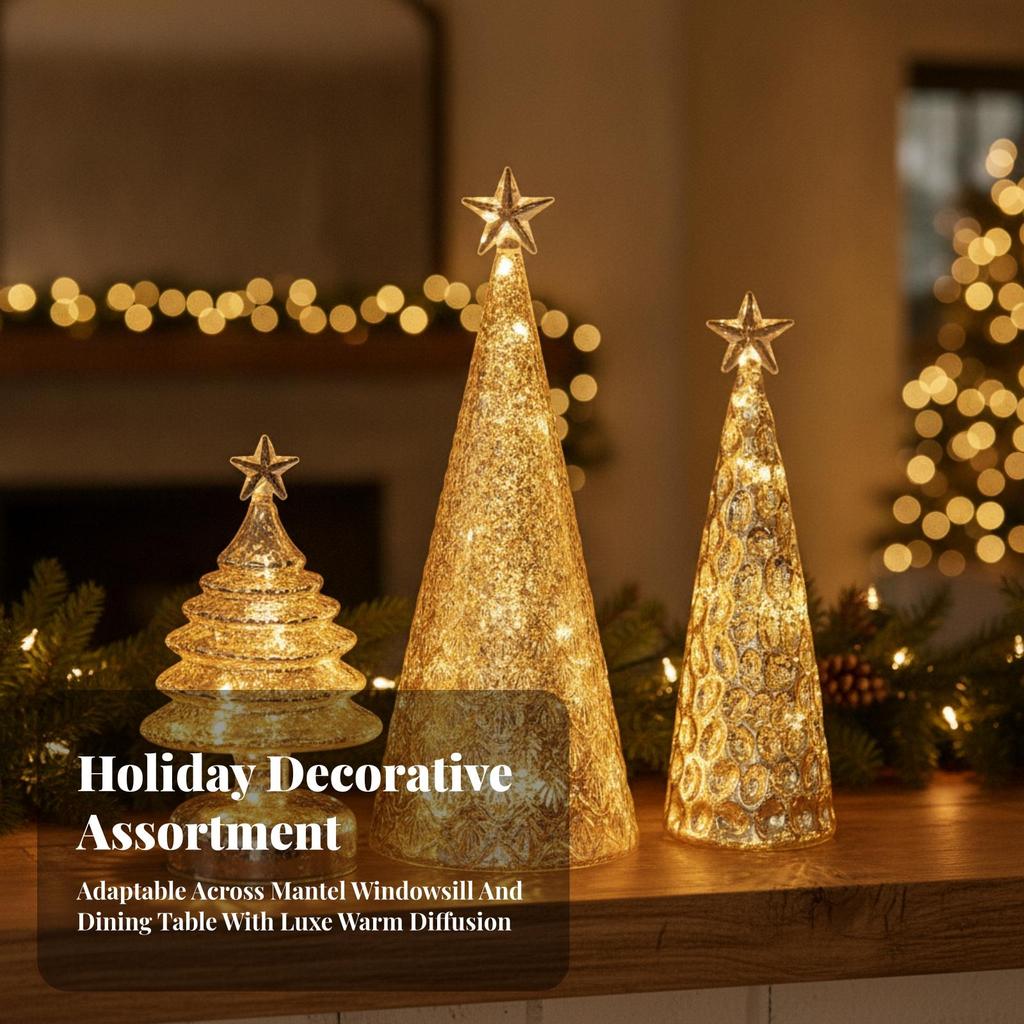 3 Pieces Glass Christmas Tree Semi-Transparent Tabletop Decoration Festive
