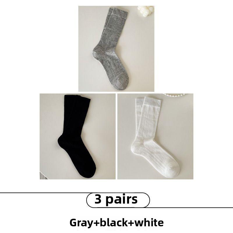 3 Paar Damen Sommer Dünn Vertikale Streifen Hohl Unifarben Alle Bauen Hohe Röhren Stapelsocken