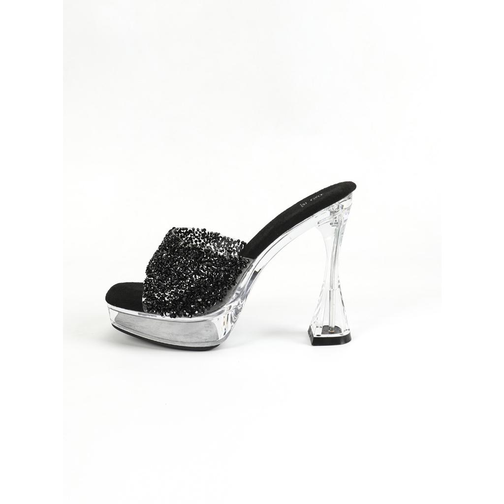 New 12CM Fashion Wedding Sexy Car Model Transparent Nightclub Thick Heel Crystal Square Head Non-slip