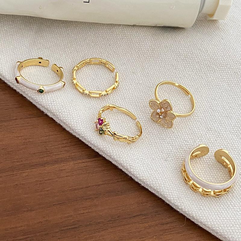 Elegant French Style Colorful Zirconia Double Layer Open Ring For Women Fashionable