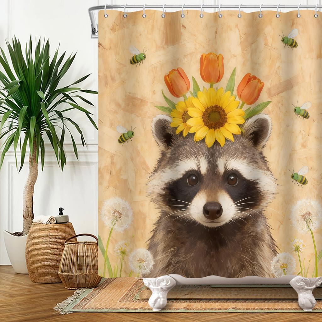 Cute Animal Theme Waterproof Shower Curtain Adorable Animals Bathroom Decor with Hooks For Bathtub Bathroom Screens Home Decor