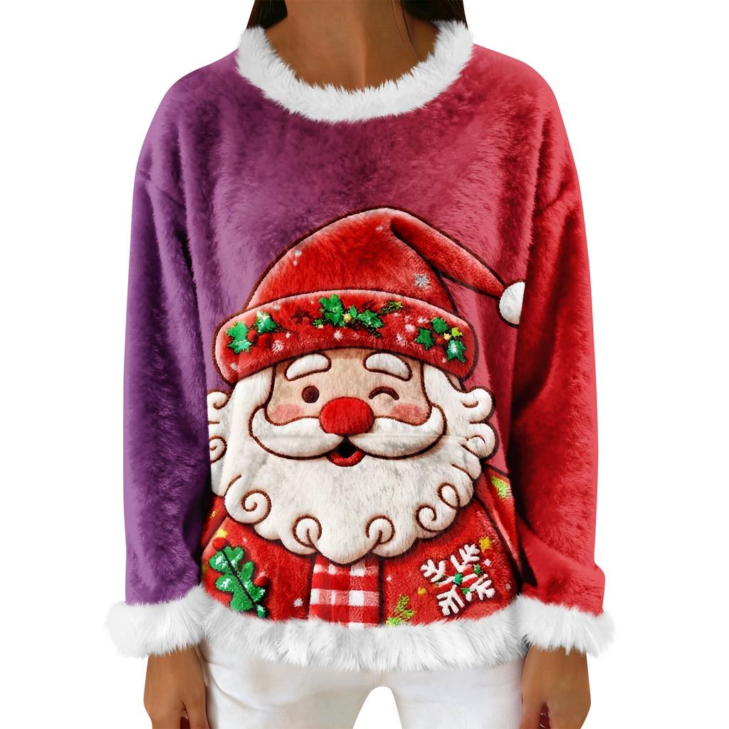 Dam Casual Fleece Sweatshirt Långärmad Rund Hals Casual Bekväm Lös Passform Lättviktig Dam Flanell Sweatshirt