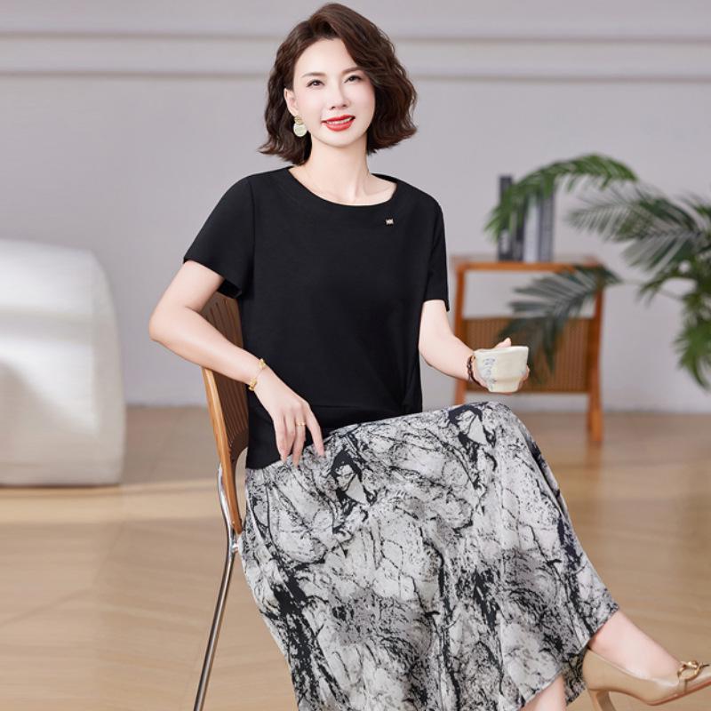 Summer Slim-Fit Short-Sleeve Stylish Skirt Set, Plus Size, Age-Reducing Print