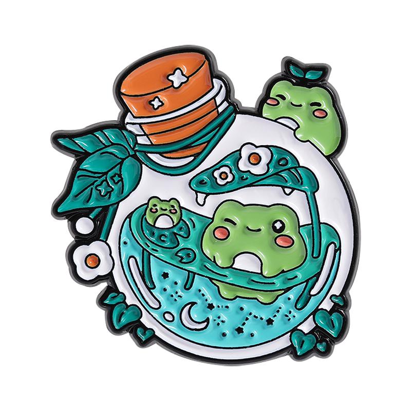 Frog Mushroom Potion Bottle Enamel Pin Creative Cartoon Amphibian Animal Metal Brooches Lapel Badge Jewelry Gifts for Friends