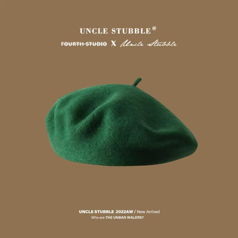 

Высококачественный австралийский шерстяной берет: Анти-пиллинг, корейский стиль, однотонная, ретро-шляпа художника для девочек One Size зелёный