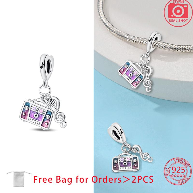 Music Series Guitar Earphone Note Tape Zircon Original Copper Charms Beads Pendant Fit Bracelet Women Diy Jewelry Gifts