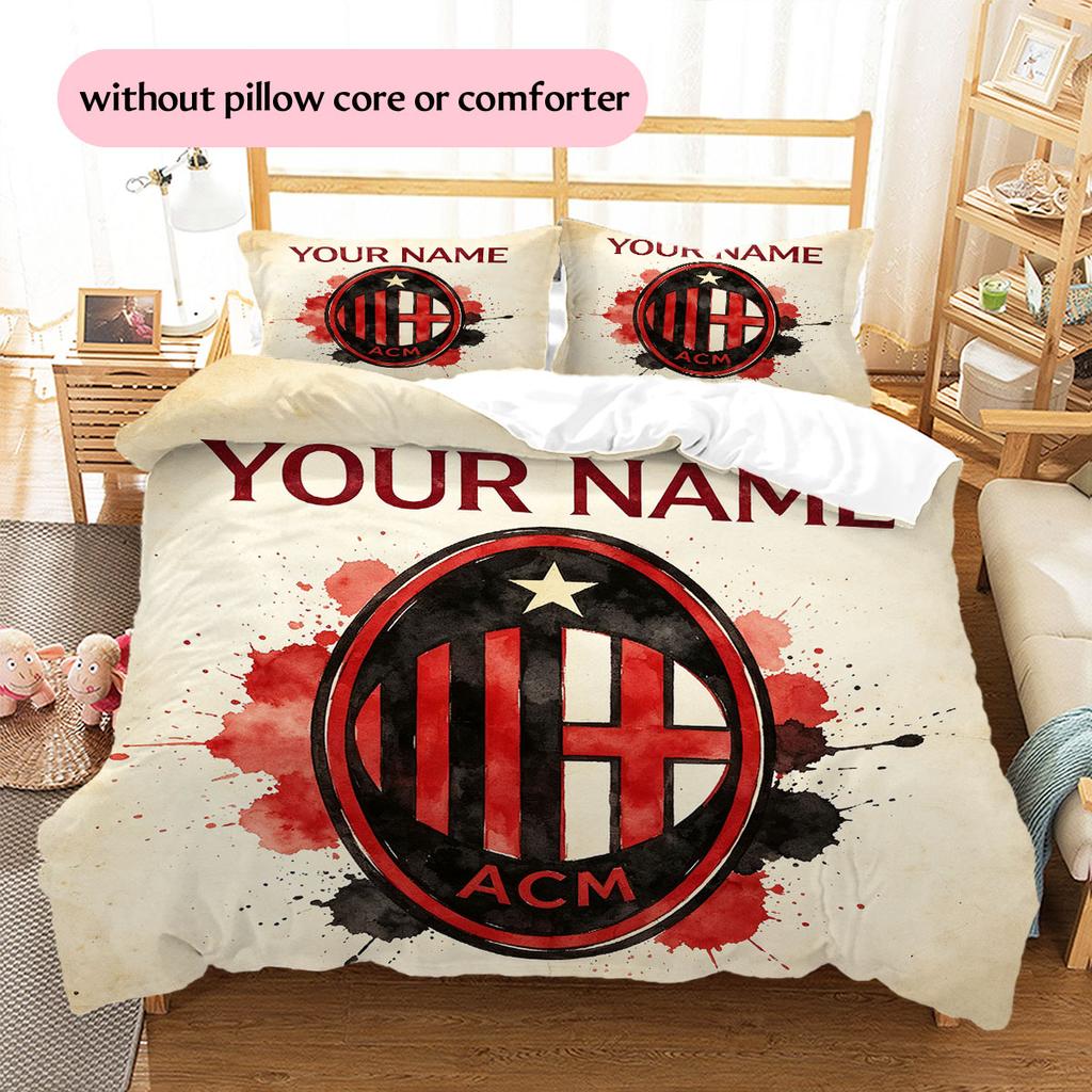 Custom Name,AC Milan Pattern Bedding Home Decoration Birthday Gift ( 1 duvet cover + 2 pillowcase, without core),fan merchandise.