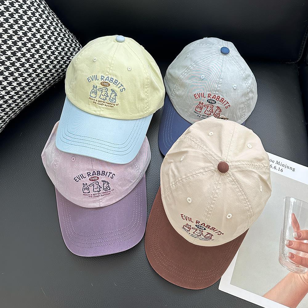 Korean Version Ins Cute Rabbit Embroidered Baseball Cap Female Spring Summer Casual Face Small Color Matching Baseball Cap Male