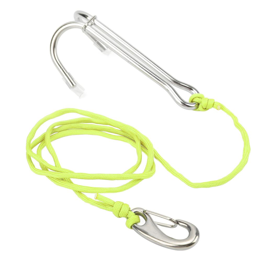 Diving Hooks Stainless Steel Double Reef Hook with Spiral Coil Lanyard for Underwater Activities
