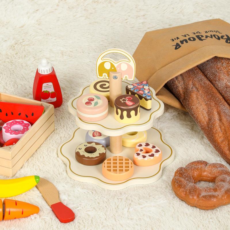 Children Wooden Pretend Play Toys House Dessert Stand Tea Kitchen Role Play Imitation Game Early Educational Toys for Girls Boy