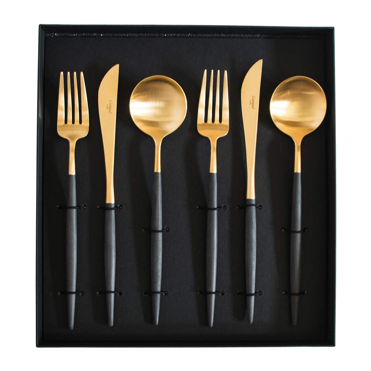 

Cutipol GOA dinner set dinner 2 2 in presentation box x 6-piece (2 knives, forks, spoons) (black gold)