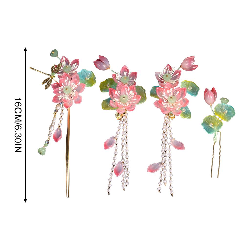 4-teiliges/Set Vintage Pfirsichblüten Haarnadel-Set Harz Haaraccessoires für Frauen Antiker chinesischer Stil Haarstäbe Haarschmuck