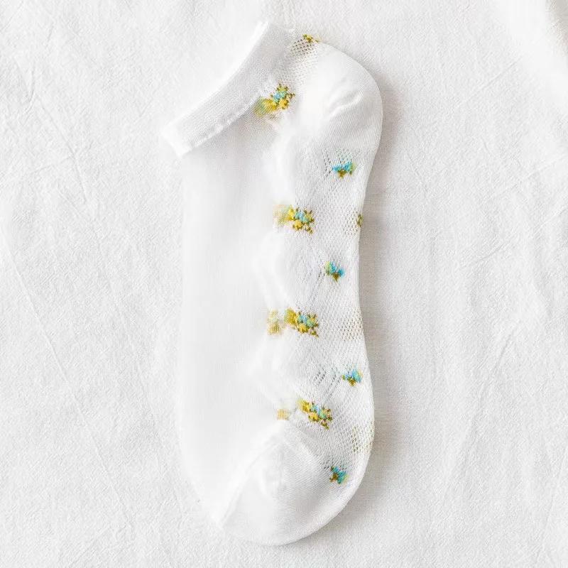 1 Stück Damenmode Sommer Glasstrümpfe Damen Dünne Strümpfe Kleine Blumenkarte Seidensocken Transparente Farbe Baumwollsocken