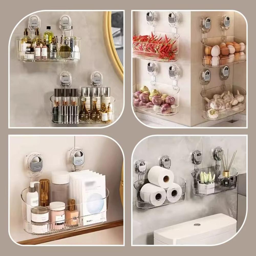 Transparent Suction Cup Shower Rack Wall Mounted Shower Rack for Kitchen Supplies