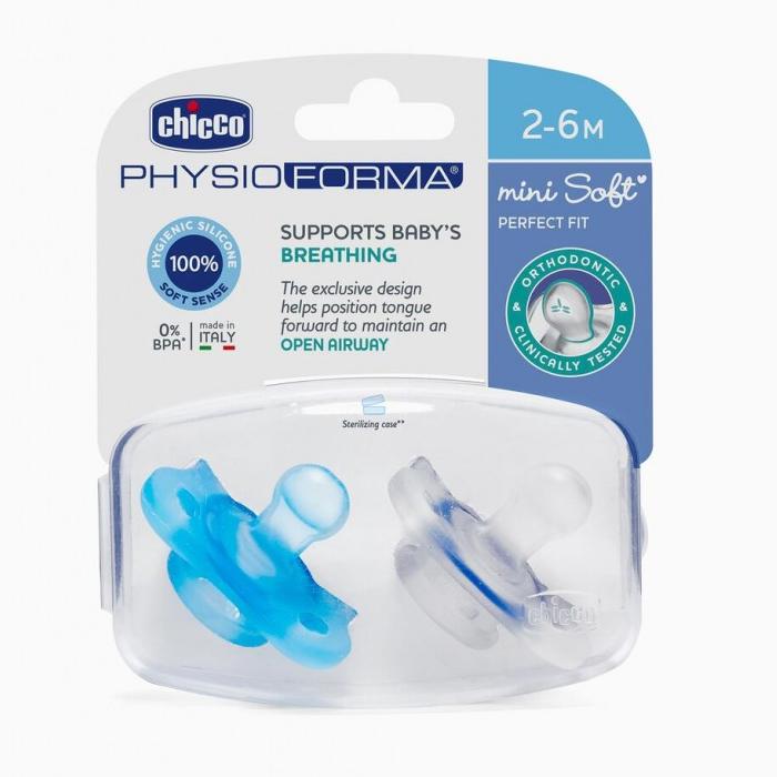 

Силиконовая соска Chicco PhysioForma Mini Soft Blue, 2–6 месяцев, 2 шт.