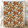 Modern Floral Shower Curtain Orange Flowers Green Leaves Decorative Bathroom Liner For Kids Bathrooms 72 X 39 (180Cm X 99Cm) [Bl