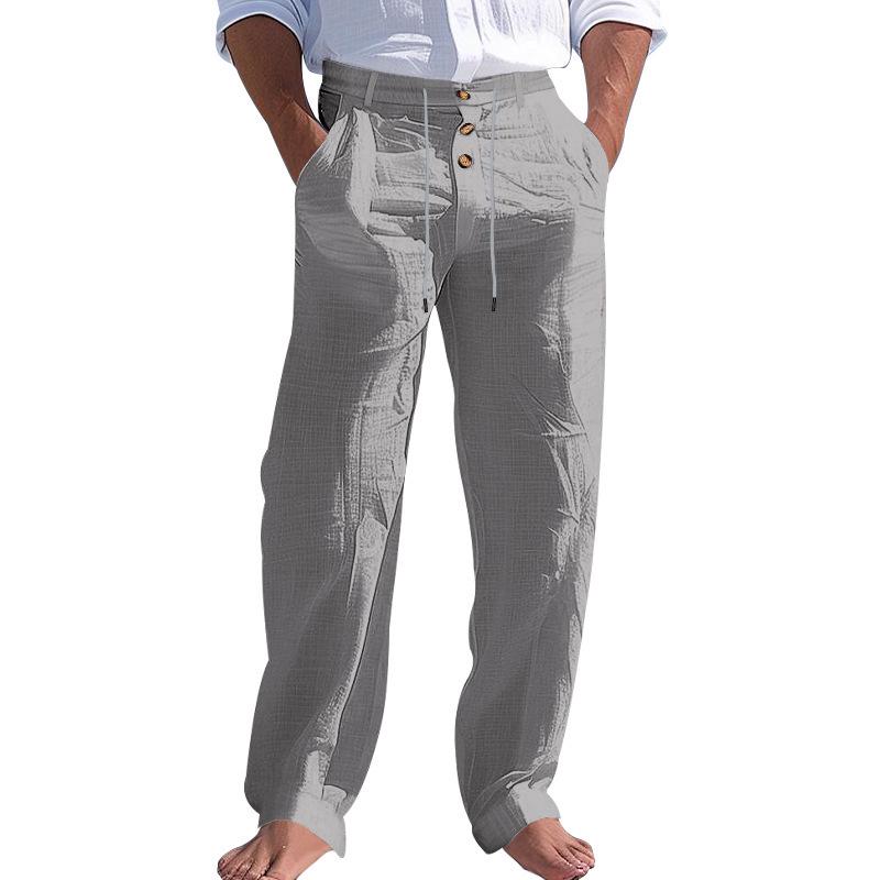 2026 Men's Casual Breathable Cotton Linen Trousers - Solid Color, Four Seasons Straight, Loose Fit Sweatpants