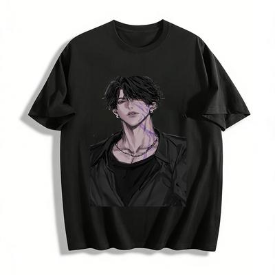 Dark Style Cool Curse Pattern Boy Print Trendy T-shirt Street Loose Casual Niche Design Top Pure Cotton T-shirt