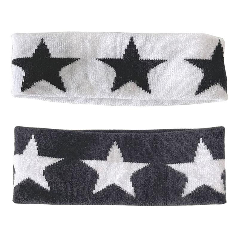 Gestricktes Stirnband mit Sternmuster für Damen Elastisches Bandeau Sportliches Stirnband Schweißabsorbierend Rutschfest Dehnbar Trainings-Haarband
